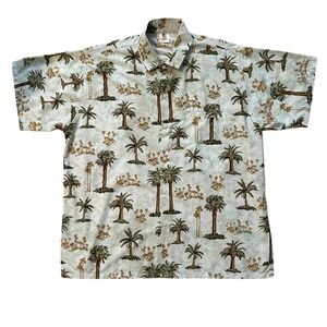 Rima Beachworld Palm Tree Hawaiian Shirt Tropical Print Button Up Mens Large‎